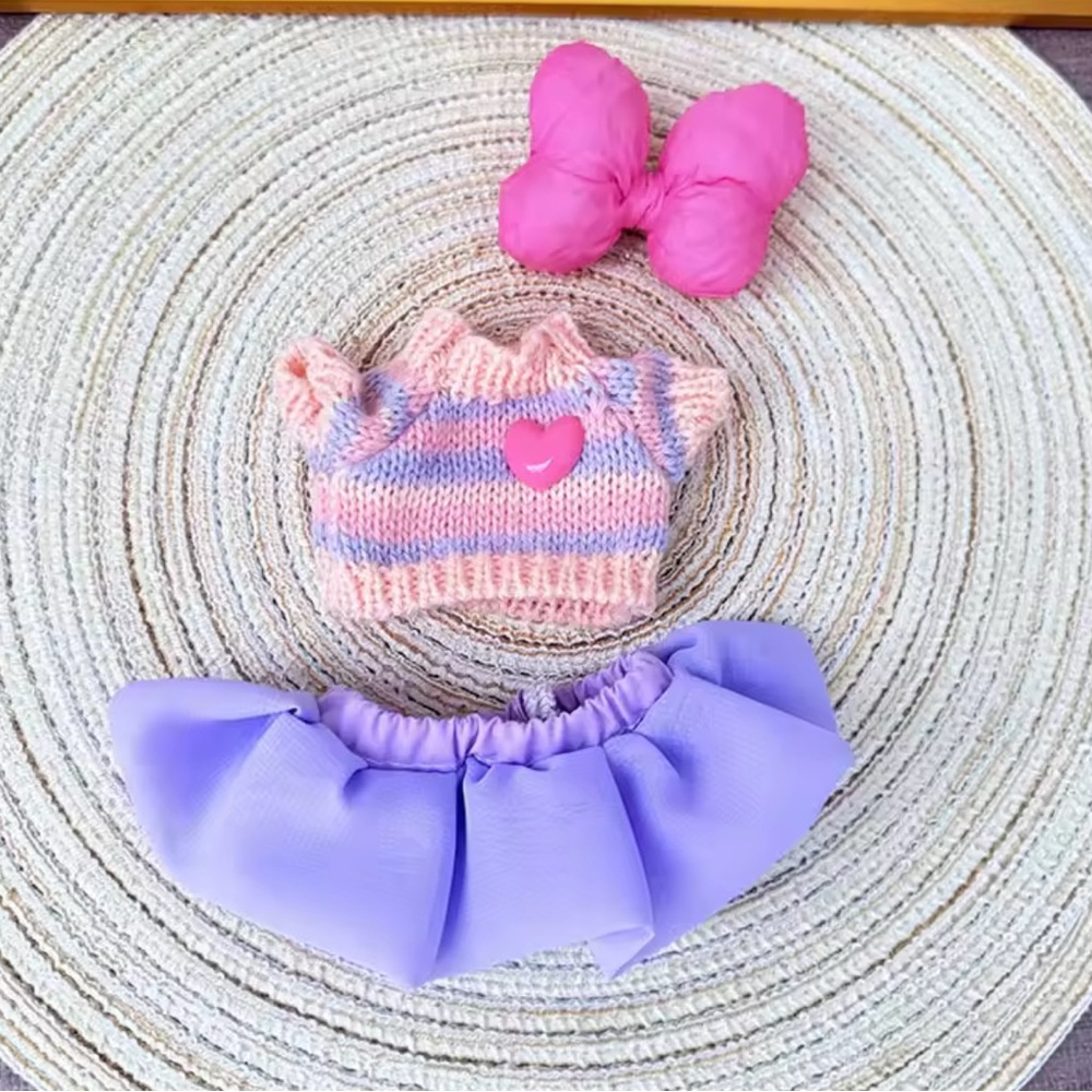 LaBuBu Striped Sweater & Skirt Outfit w/ Bow for 6–7in Dolls – No Doll/Shoes